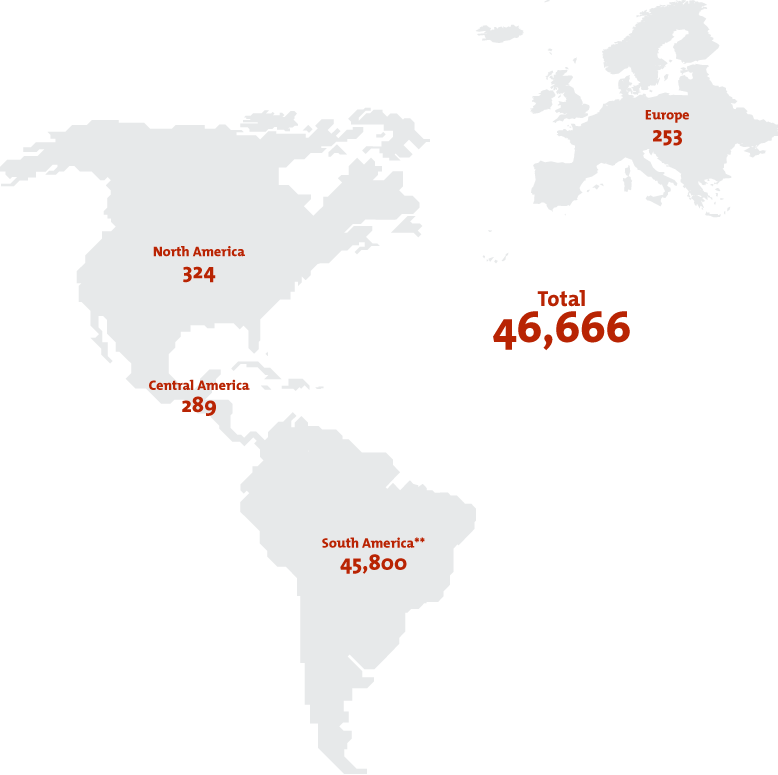 Map: passenger destination by continent in 2016 - BH Airport